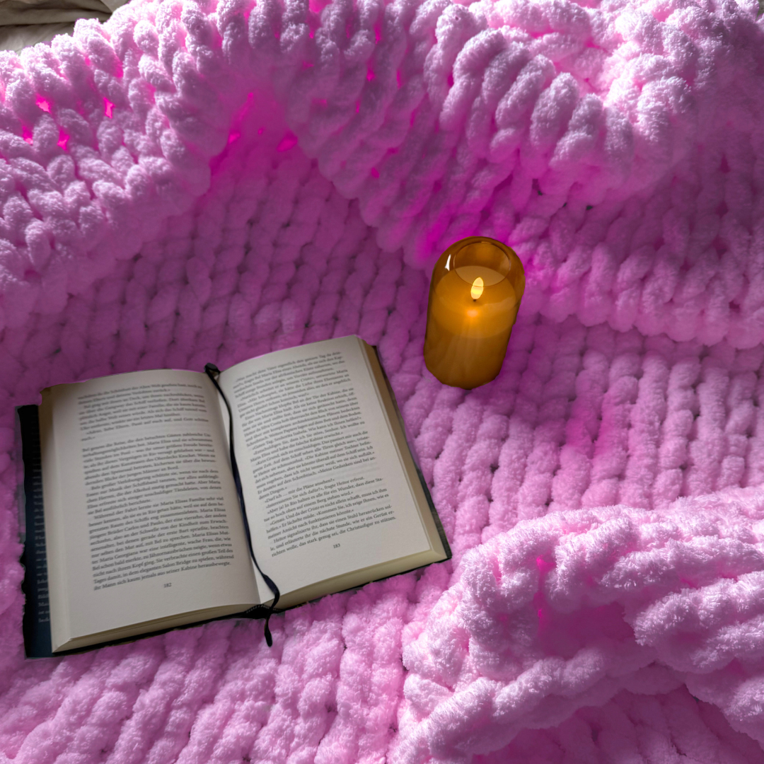 Grobstrickdecke aus Chenille Garn - Light purple SIS.