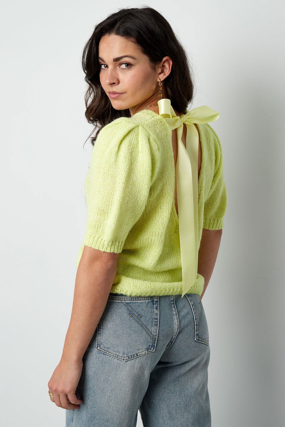 Nylon Damen Kurzarm Oberteil Gestrickt Rückenband Design