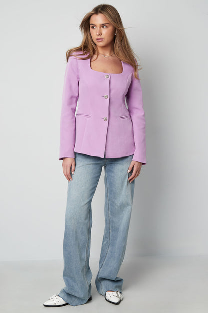Polyester Damen Blazer Anzug Quadratischer Ausschnitt Taillierter Schnitt
