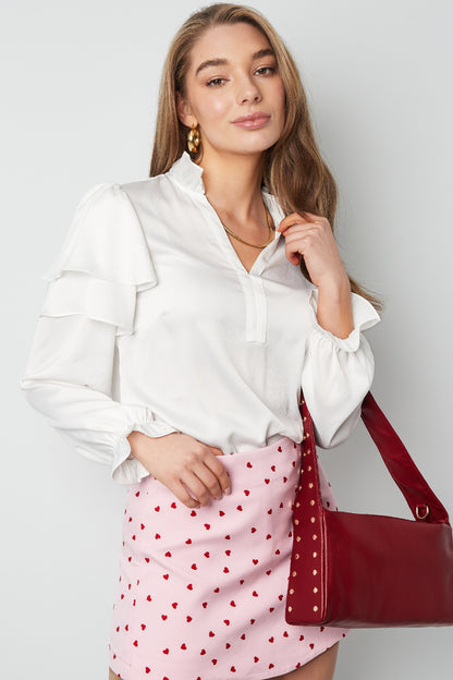 Polyester Damen Langarmshirt Mit Volants V-Ausschnitt