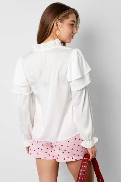 Polyester Damen Langarmshirt Mit Volants V-Ausschnitt