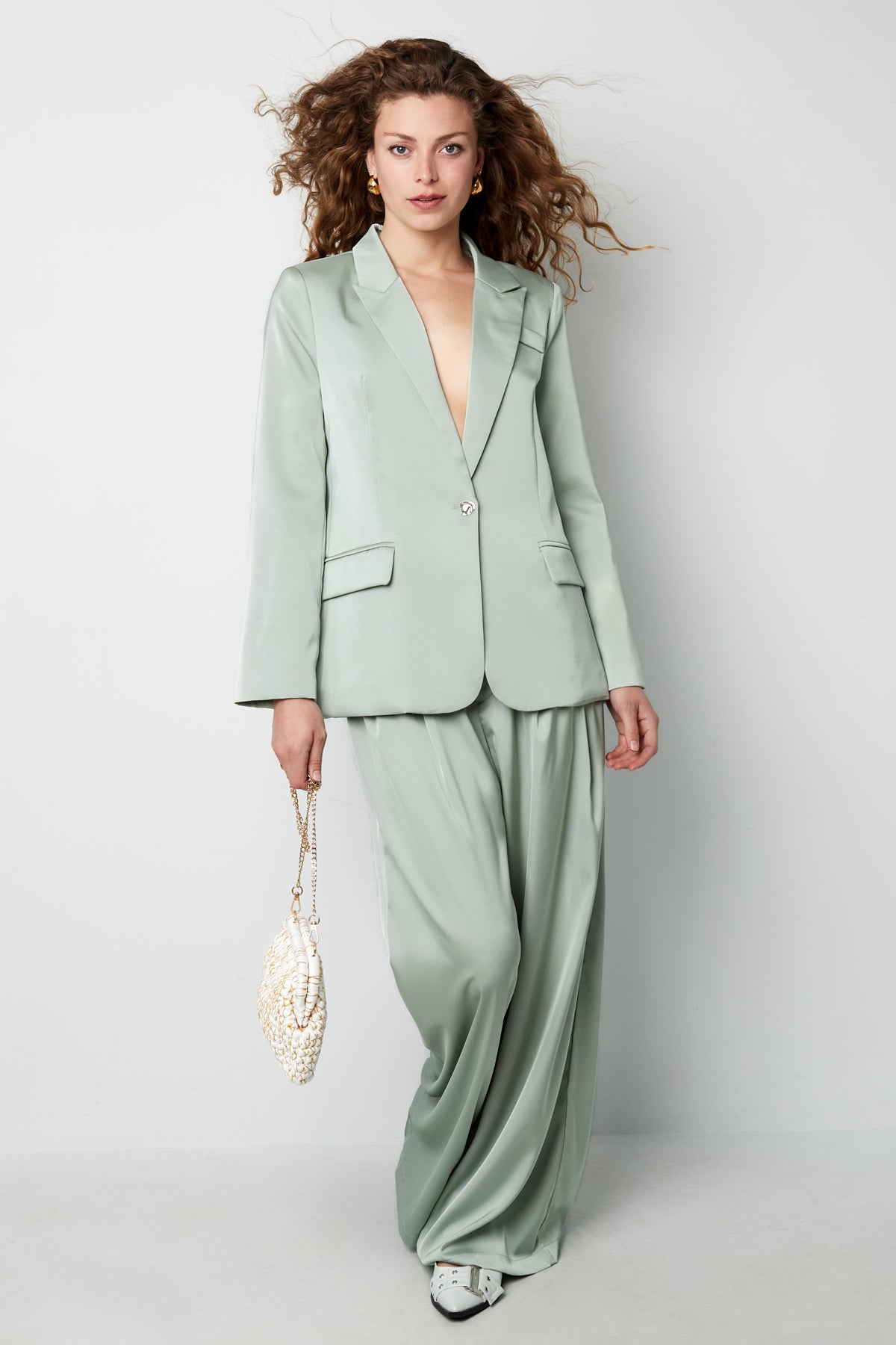 Gewebte Polyesterfaser Damen Gerade Hosen Casual Einfarbig