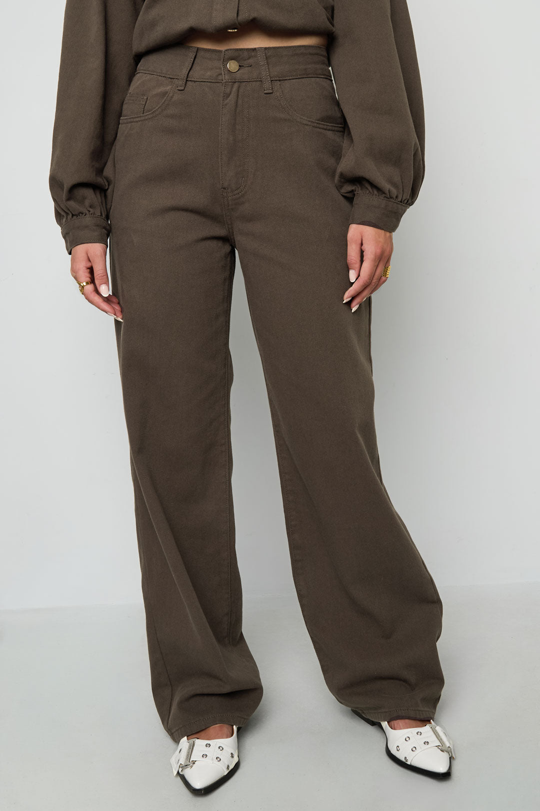 Gewebte Baumwolle Damen Gerade Hose Casual Einfarbig