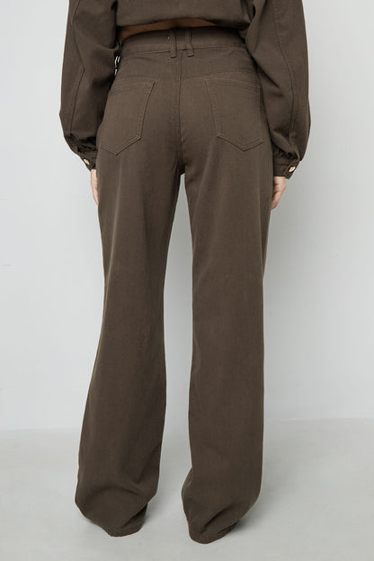 Gewebte Baumwolle Damen Gerade Hose Casual Einfarbig