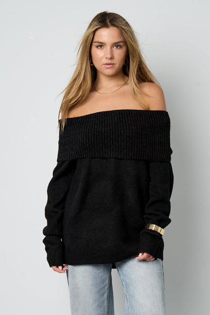 Gestrickte Polyesterfaser Damen-Off-Shoulder-Pullover Elegant Einfarbig