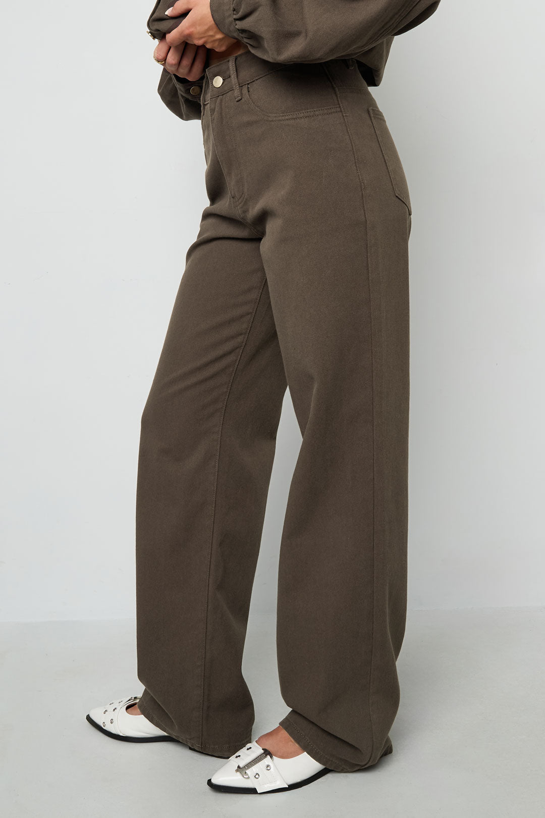 Gewebte Baumwolle Damen Gerade Hose Casual Einfarbig