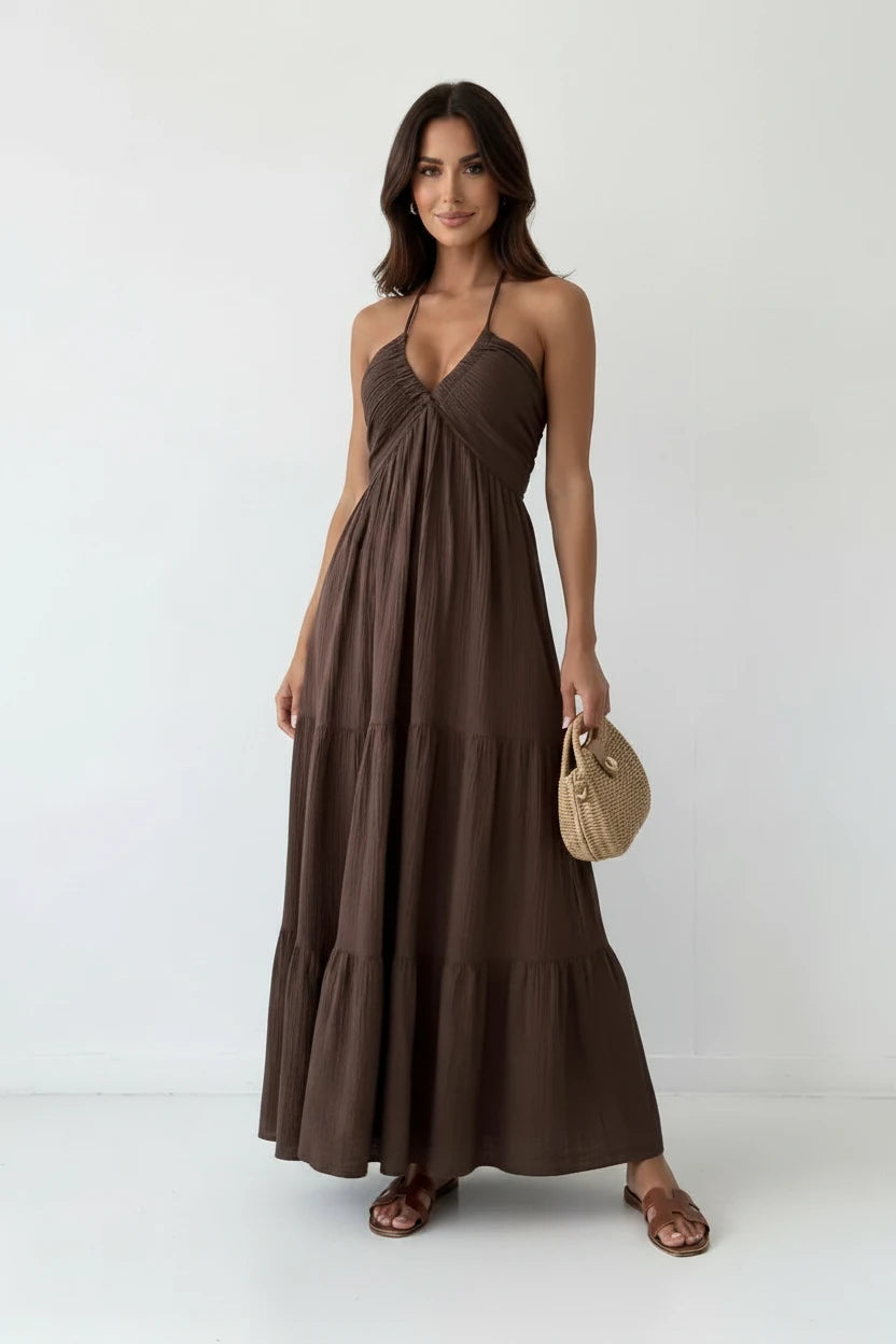 Langes Kleid aus Baumwollgaze - 26164: Jaune / Taille unique ESTEE BROWN