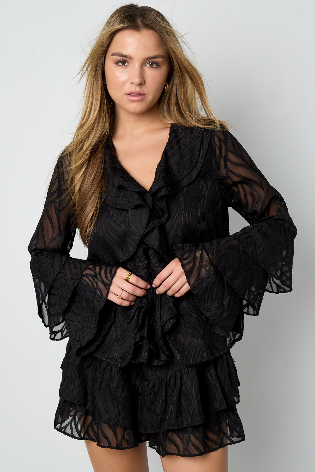 Gewebte Polyesterfaser Damen Langarmshirts Elegant Botanisch