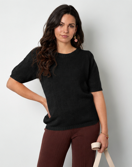 Nylon Damen Kurzarm Oberteil Gestrickt Rückenband Design SIS.