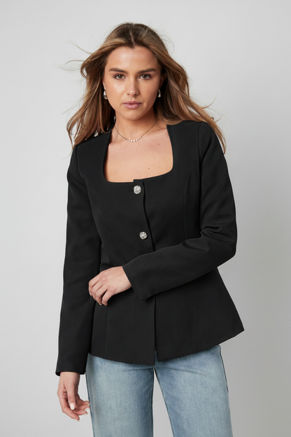 Polyester Damen Blazer Anzug Quadratischer Ausschnitt Taillierter Schnitt SIS.