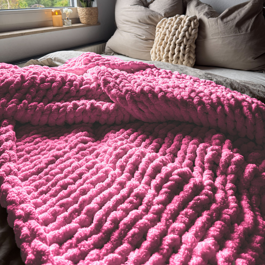 Grobstrickdecke aus Chenille Garn - Princess Pink SIS.