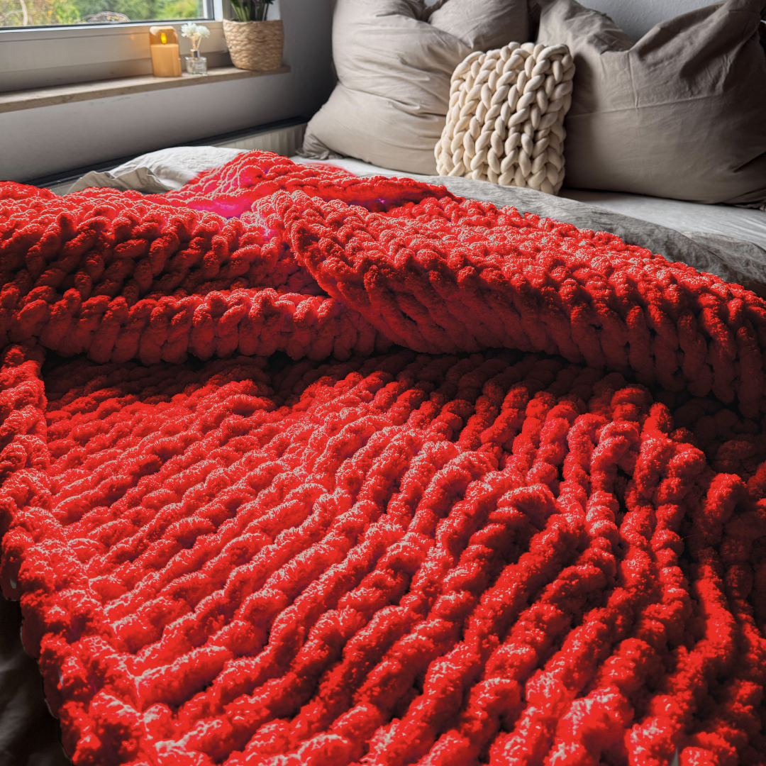 Grobstrickdecke aus Chenille Garn - Red SIS.