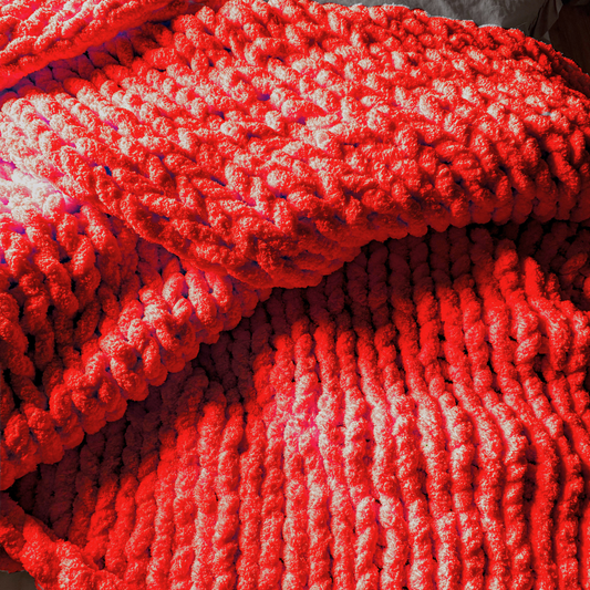 Grobstrickdecke aus Chenille Garn - Red SIS.