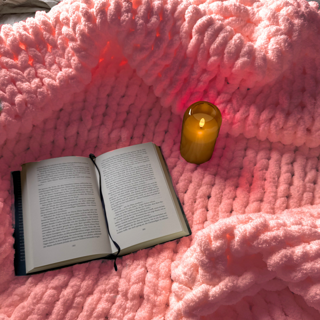 Grobstrickdecke aus Chenille Garn - Soft Pink SIS.