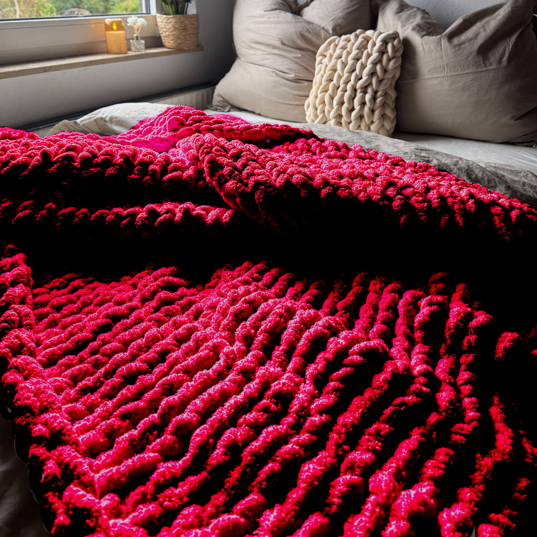 Grobstrickdecke aus Chenille Garn - Wine Red SIS.