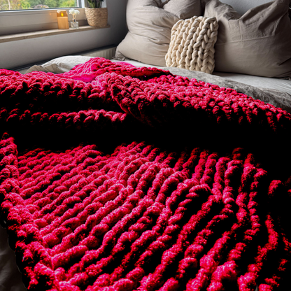 Grobstrickdecke aus Chenille Garn - Wine Red SIS.