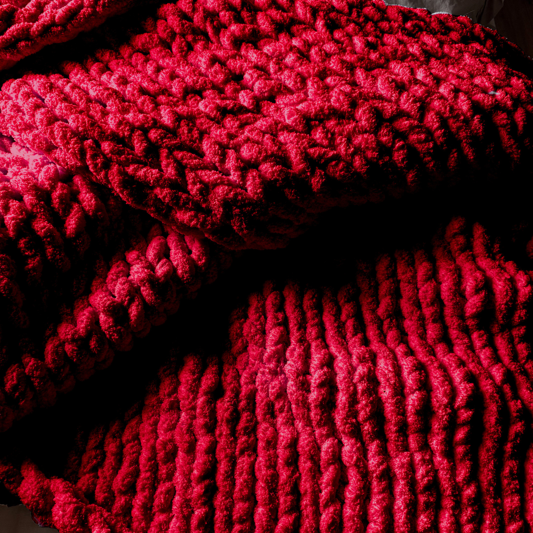 Grobstrickdecke aus Chenille Garn - Wine Red SIS.