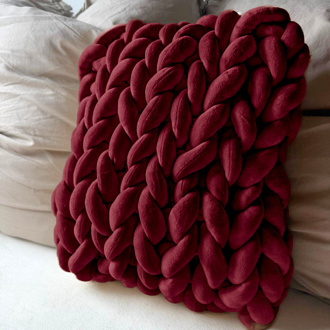 Grobstrickkissen aus Chunky Wolle - Bordeaux SIS.