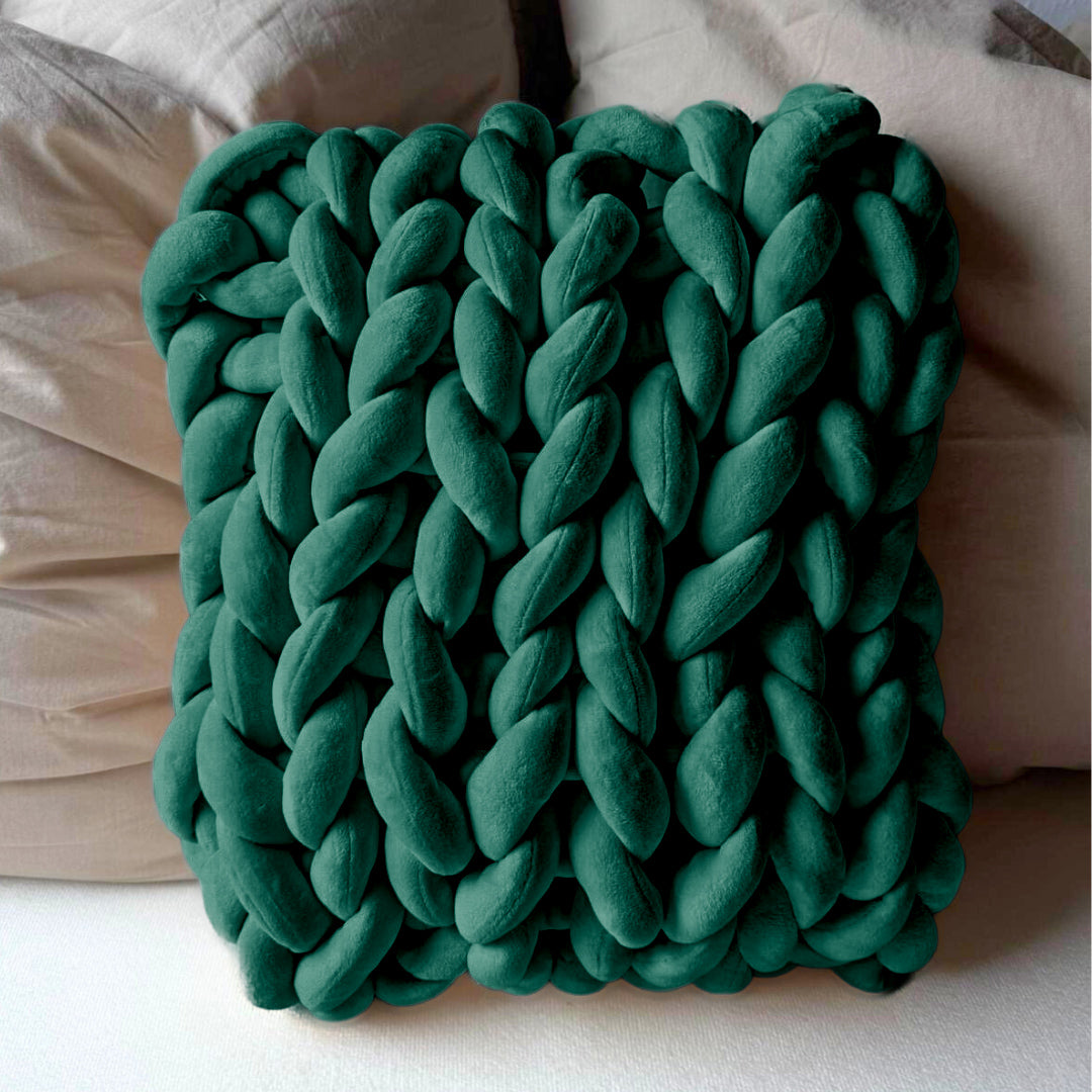 Grobstrickkissen aus Chunky Wolle - Dunkelgrün SIS.