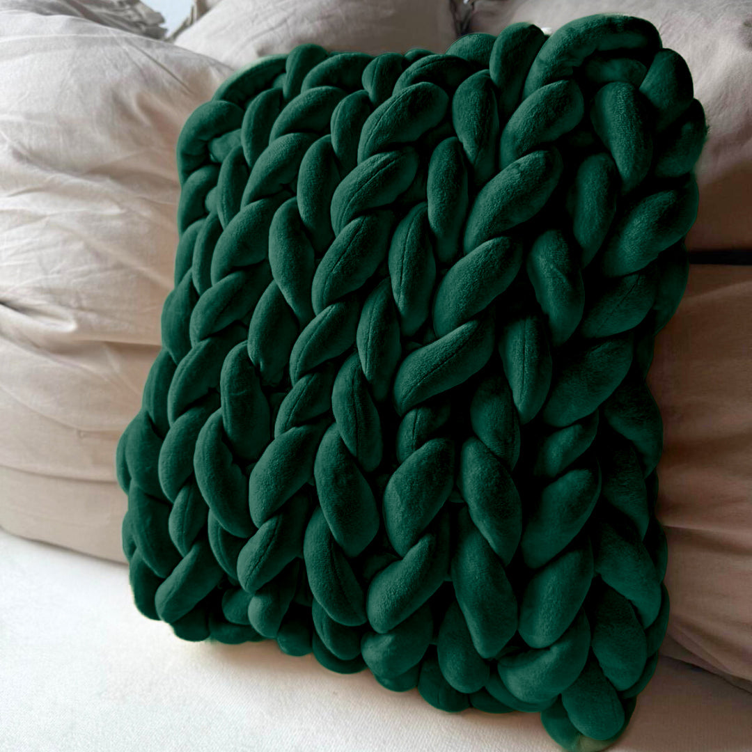 Grobstrickkissen aus Chunky Wolle - Dunkelgrün SIS.