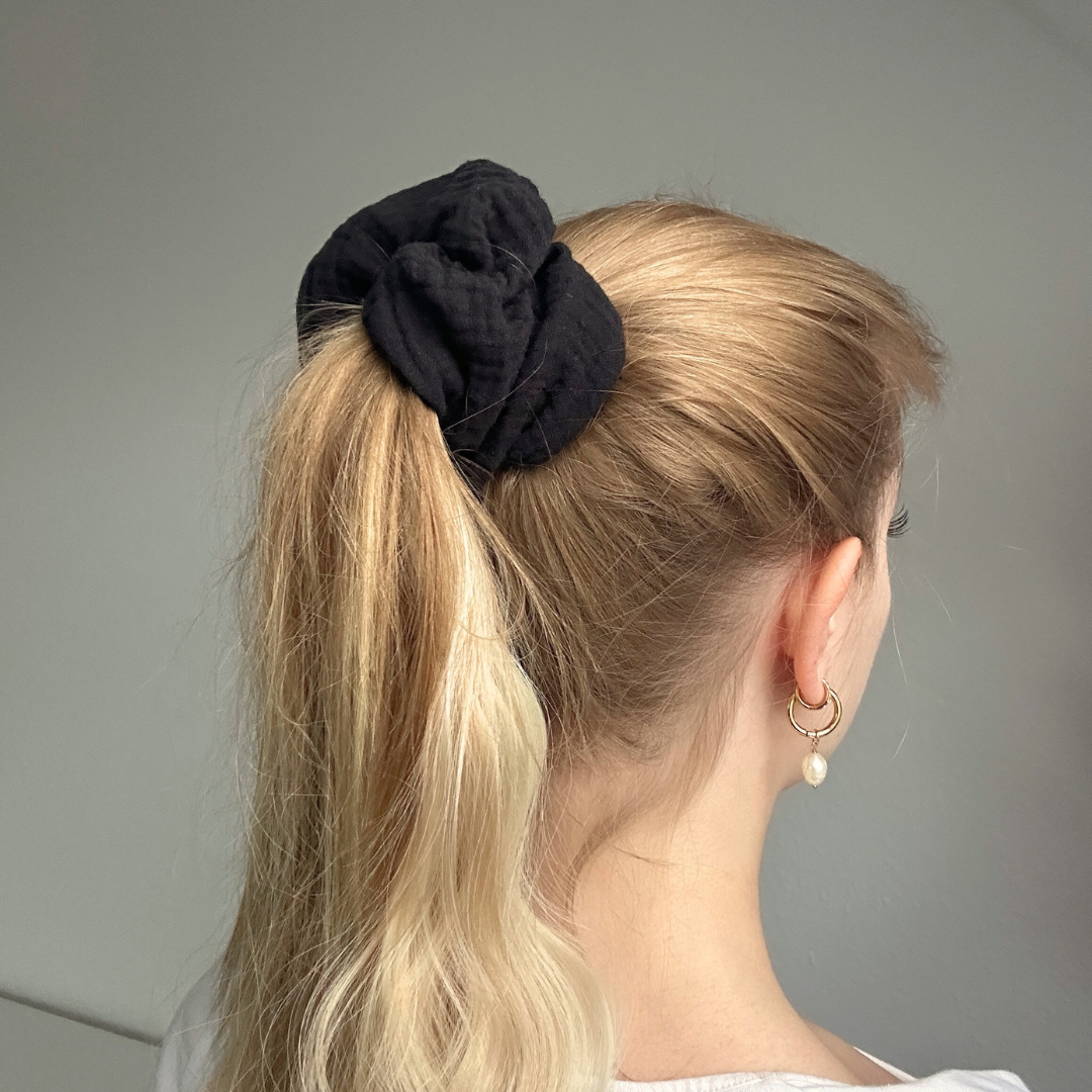 Scrunchie Musselin Schwarz - XXL