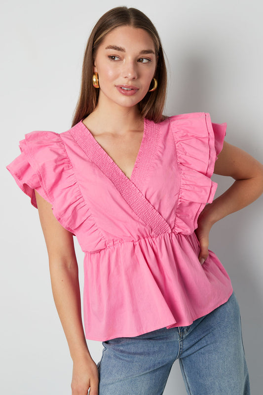 Gewebte ärmellose Bluse elegant Rüschenrand einfarbig Frühling/Sommer