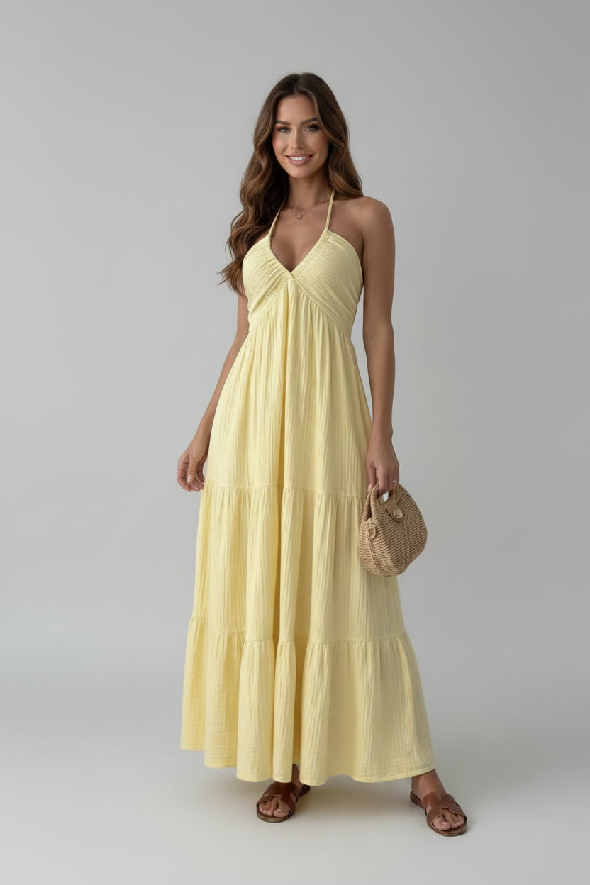 Langes Kleid aus Baumwollgaze - 26164: Jaune / Taille unique ESTEE BROWN