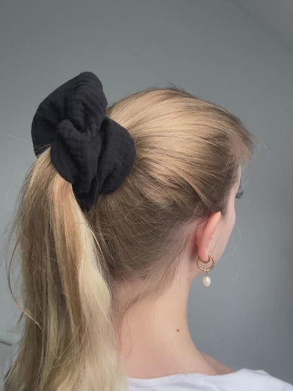 Scrunchie Musselin Schwarz - XXL